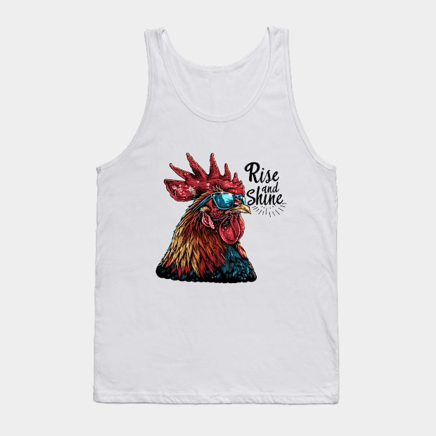 Rise and Shine - Rooster (with Black Lettering) Tank Top by VelvetRoom